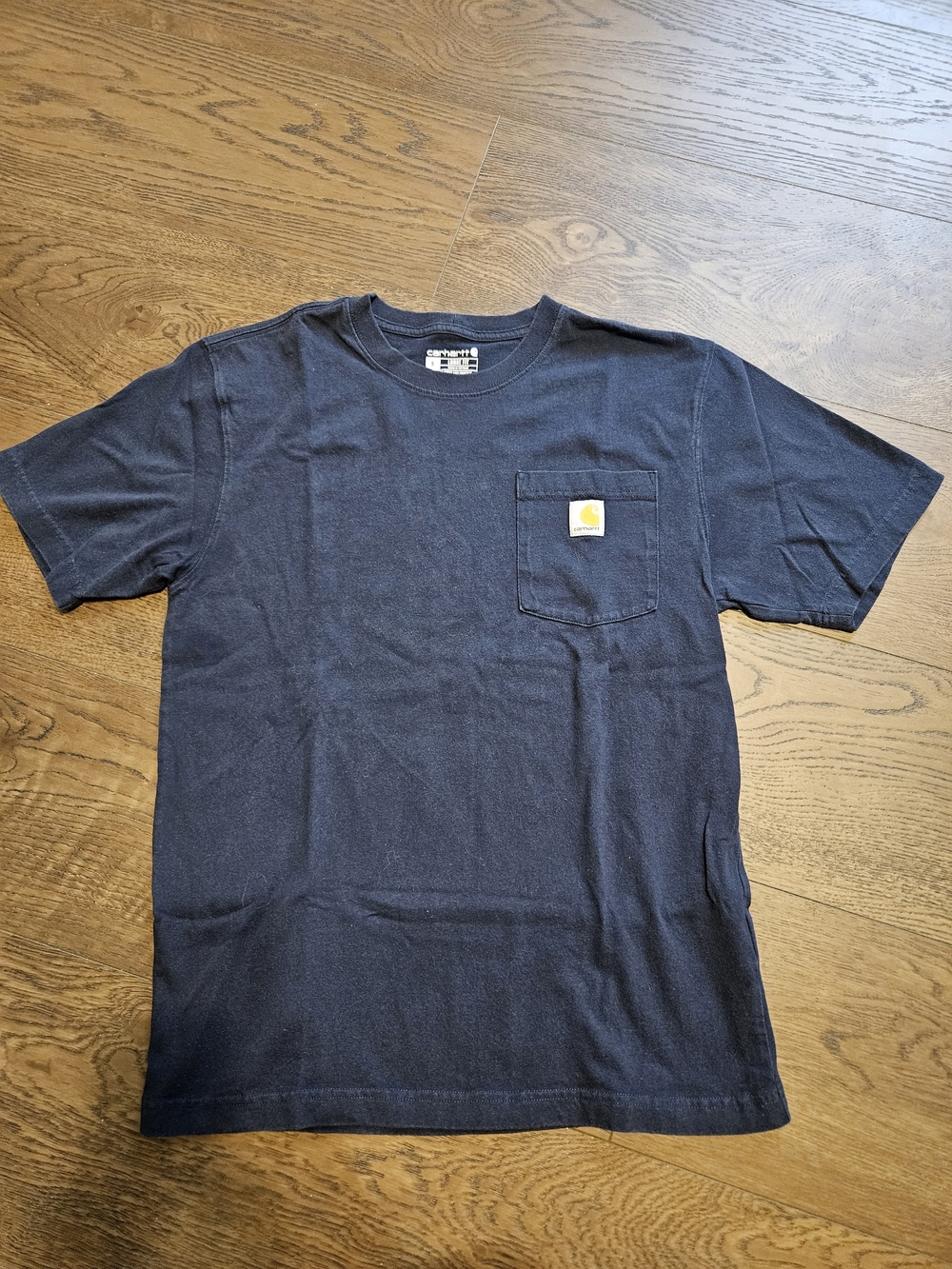 Carhartt Navy Short-Sleeve Pocket Tee with Yellow Logo